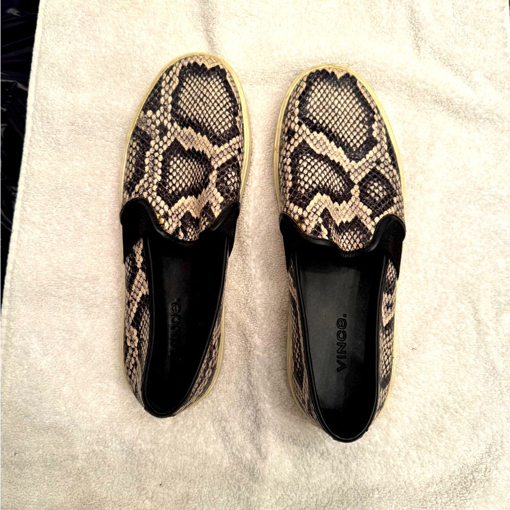 Vince Black & white snakeskin slip on. Used/good condition